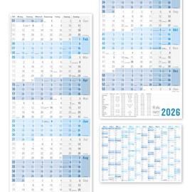 Häfft Large Wall Calendar 2026 Narrow / Vertical + Extra A4 Calendar, Annual Calendar in Portrait Format (31 x 97 cm) Folded, Wall Planner Office Calendar with Holiday Overview - Sustainable and