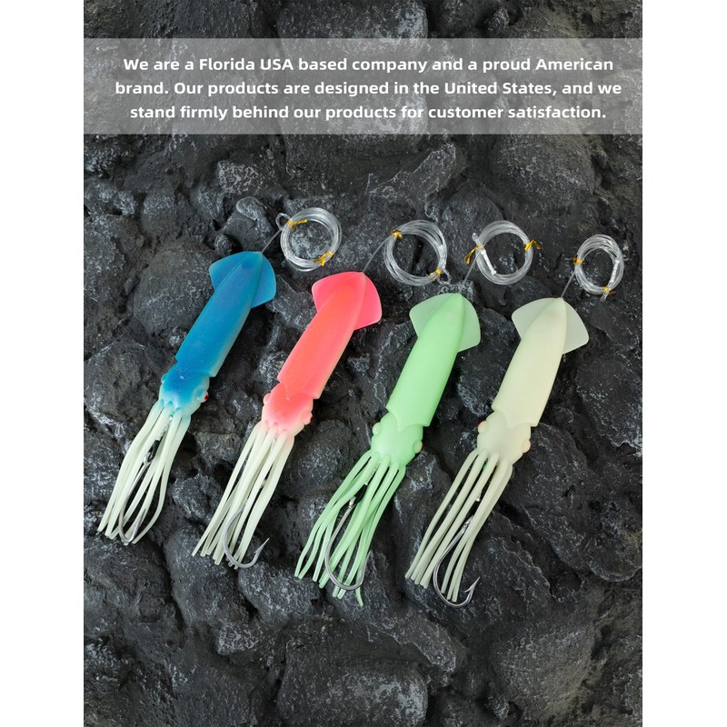 BLUEWING Upgraded Lighted Glow Squid Lure 12in Fishing Water Activate