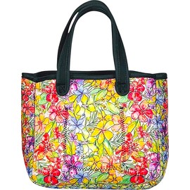 Rebekah Steen Neoprene Reversible Tote Bag, Width 9.8 x Height 8.7 x Depth 5.5 inches (25 x 22 x 14 cm), Black, Colorful Flowers Blooming Design, Suitable for Scenes and Moods, Durable and Long