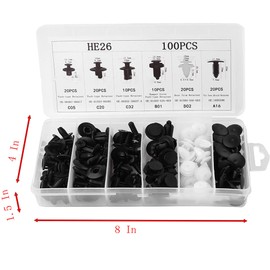 Car Fender Clips with Screwdriver, 100 Pcs 6 Styles Nylon Fastener Push Type Fender Retainer Pins Rivets Bumper (100)