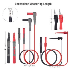 WGGE Soft Silicone ElectricianTest Lead Kit CAT III 1000V & CAT IV 600V with Insulation Alligator Clips, clamp Meter, Needle Probe for WGGE/Fluke/AstroAI/INNOVA/KAIWEETS Multimeter (WG-012)