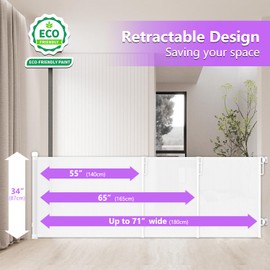 N&V 78 Inch Extra Wide Retractable Baby Gate 34" Tall for Large Opening Mesh Baby Gates Child Safety Indoor/Outdoor for Doorways, Stairs, Hallways,White