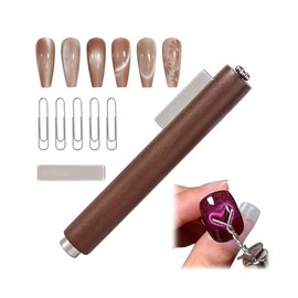 3 In 1 Nail Magnet For Cat Eye Gel Polish With Extra 1 PCS Square Magnet, 5 PCS Paper Clips For Heart Flower And Black Hole Nail Art DIY Tools Design Walnut