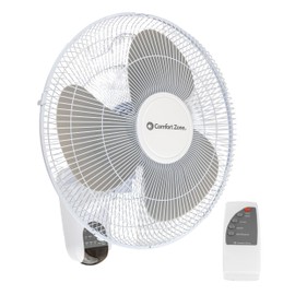 Comfort Zone CZ16WR-EC 16-inch Quiet 3-Speed Wall Mount Fan with Remote Control, Timer and Adjustable Tilt, White