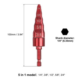 uxcell 2pcs 1/4" 3/8" 1/2" 5/8" 3/4" 5-in-1 Swage Tube Expander Drill Bit HVAC Repairing Tool Copper Pipe Flaring Tool with 1/4" Hex Shank for Air Conditioner HVAC Repair Red