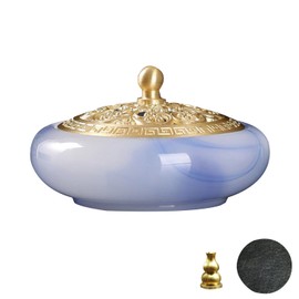 Nivanazen Incense Holder with Brass lid,Cone Incense Burner Suitable for Incense Sticks Coil,Artificial Glazed Jade Censer for Yoga Meditation, Home Decor