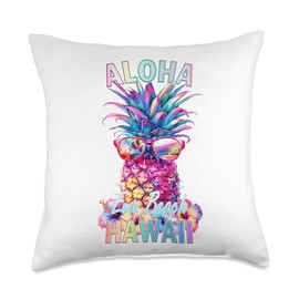 Aloha Colorful Pineapple Ewa Beach Hawaii Throw Pillow