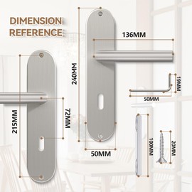 Bwintech 1 Set Right Angle Zinc Door Handles on Plate with Keyhole Fitting, Fit for Bedroom, Front Door, Wooden Door