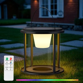High Large Clear Glass Iron Classic Style Solar Lantern Candle Holder Waterproof LED, 3 Level Warm Light,Remote Control for Home Decor Indoor/Outdoor (A)