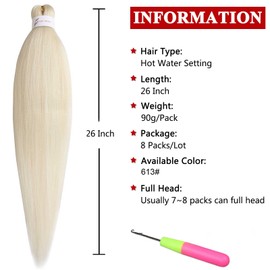 Xtrend 613# 613 Inch 8 Packs Pre Stretched Braiding Hair Blonde Braiding Hair Pre Stretched Yaki Texture Pre-Stretched Braids Hair Professional Synthetic Hair Extension Itch Free Hot Water Setting