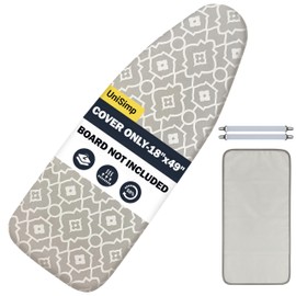 UniSimp Ironing Board Cover and Pad 18x49- Extra Thick Natural Cotton, Scorch and Stain-Resistant Iron Board Cover, Wide Ironing Board Cover with Metal Fasteners Heavy Duty Heatproof Elastic Edge