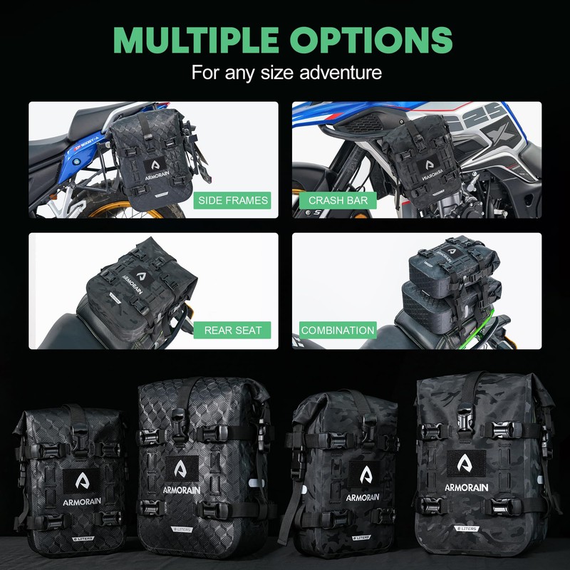 ARMORAIN Motorcycle Crash Bar Bag Waterproof Storage Capacity 6L/8L Bumper