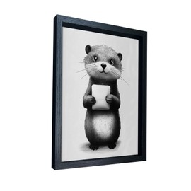 GUMEYJIA Bathroom Wall Decor Otter Picture Wall Art Framed Black and White Toilet Paper in Funny Raccoon's Hand Animal Canvas Print Painting (8"x10")
