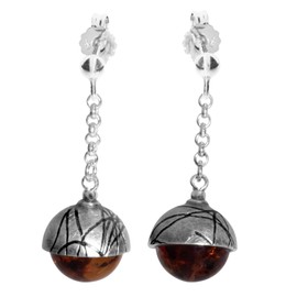 Earrings – Ball 10 mm Sarah Vicenca – Silver 925/000 – Amber, Amber, Amber