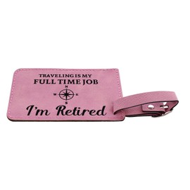 Travel Gifts Traveling Is My Job Retired Luggage Tag 2-pack Laser Engraved Leatherette Luggage Tags Pink