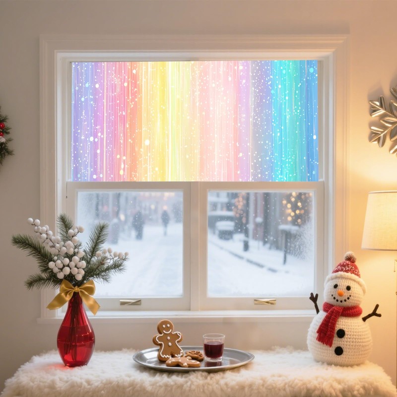 IVN Privacy Window Film Rainbow Gradient Sparkles Stained Glass Window