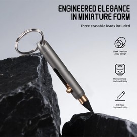 Fortedgear Mini Titanium Alloy Infinity Pencil, Inkless Writing Tool with Graphite Tip, 2.32 Inch Open Length, 2 Spare Nibs, Keychain Design
