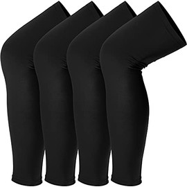 Sports Compression UV Long Leg Sleeves for Running Basketball Football Cycling and Other Sports for Men, Women, Youth (Black, 4 Pieces)