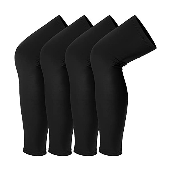 Sports Compression UV Long Leg Sleeves for Running Basketball Football Cycling and Other Sports for Men, Women, Youth (Black, 4 Pieces)