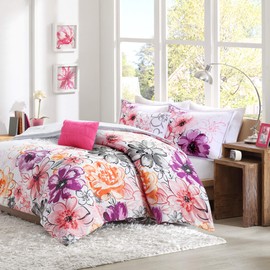 Intelligent Design Comforter Set Vibrant Floral Design, Teen Bedding for Girls Bedroom, Mathcing Sham, Decorative Pillow, King/California King, Olivia Pink 5 Piece