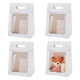 NBEADS 12 Pcs Kraft Paper Bags with Window, Stand Up Paper Bag 8.5x5x11.8 Inch Folding Bag for Candy Cookies Packaging Wedding Store Retail, White