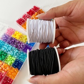 Elastic String for Bracelets, QBJAYTY 0.8mm 1.0mm 1.5mm Black White Stretchy Stretch Bracelet Cord for Kandi Pony Wooden Beads, Round Elastic Cord for Sewing, Beading (1.5mm Black White)