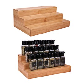 Sansnow Step Spice Rack Set Cabinet Shelf Spice Holder, 3-Tier Bamboo Spice Organizers for Cabinet/Pantry/Cupboard/Countertop, Step Display Rack for Toy Suitable for Home/Office, 2 Pack Step Rack