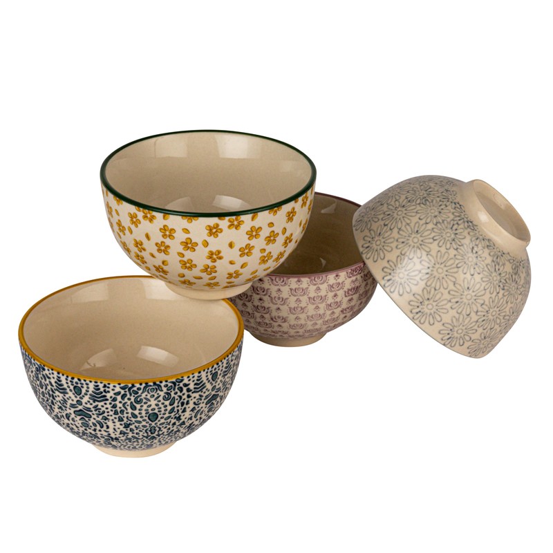 Creative Co-Op Floral Mosaic Stoneware Bowl Set, Multicolor, Set of