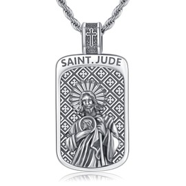 YueYuan Saint Jude Necklace for Men 925 Sterling Silver St Jude Medal Patron Saint Necklace St. Jude Pendant Religious Jewellery Gifts for Amulet Talisman