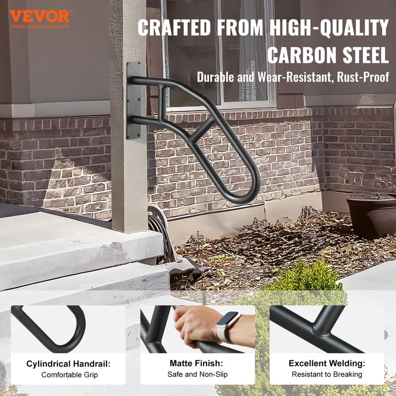 VEVOR Handrails for Outdoor Steps, 29" Length Wall Mount Safety