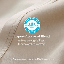 Double Stitch California King Sheet - Luxury Cotton Tencel Eucalyptus Bed Sheets Deep Pocket, 4 Pc Soft Hotel Bedding Set Cooling Breathable, 1 Fitted Sheet & 1 Flat Sheet & Pillowcases, Sandstone