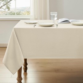 Veblandy Rectangle Tablecloth Weaved Textured Water Resistant Spill Proof Table Cloth, Decorative Fabric Wrinkle Free Table Cover for Events and Dinner, 60×144 Inch, Ivory