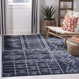 SAFAVIEH Adirondack Collection ADR206N Moroccan Boho Non-Shedding Living Room Bedroom Accent Area Rug, 4' x 6', Navy / Silver