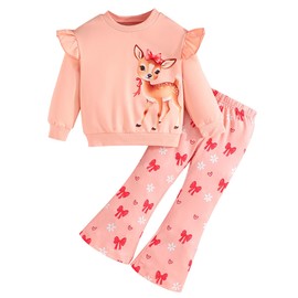 Pilipulu Clothing Sets for Girls Sweatshirt + Leggings 2 Pieces Kids Girls Cotton Long Sleeve Unicorn Outfits Set 92 98 104 110 116 122, Deer, 104