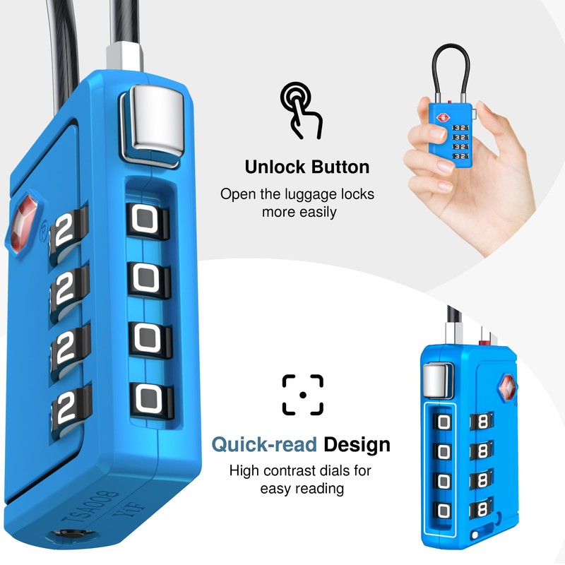 Puroma TSA Approved Luggage Travel Locks with Open Alert Indicator,