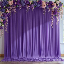 10 ft x 10 ft Wrinkle Free Purple Backdrop Curtain for Parties, Polyester Purple Photo Backdrop Drapes for Wedding Birthday Girls Party Mermaid Baby Shower,5ft x 10ft,2 Panels