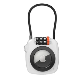 UP Security AirTag Secure Holder with Wire Cable - Anti-Theft 3-Digit Combination Lock - Durable Protective Case for Luggage - Small Luggage Locks (White)