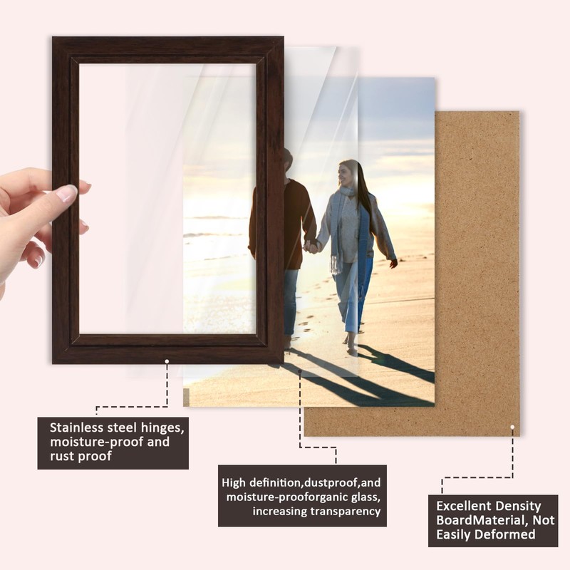 Photo Frame Hold 4 Photos, 4x6 Hinged Folding Wood Picture