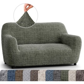 PAULATO BY GA.I.CO. Loveseat Slipcover - Oversized Chair Cover - Stretch Couch Cover - Cushion Love Seat Sofa Slipcovers - 1-Piece Form Fit Washable Protector - Microfibra Print - Mossy Grey