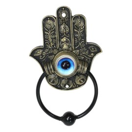 Ebros Gift Sacred Symbols Hand of God Hamsa Palm Glass Evil Eye Decorative Door Knocker