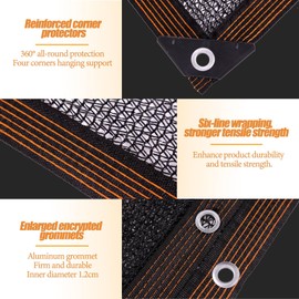 Shade Net Greenhouse, Black, 40% Shade Net with Eyelets, Lightweight and Breathable Rectangles, Sun Protection Net, Garden Mesh, Shade Tarpaulin for Outdoor Pergola Windows (4-Pin, 6.56 x 13.12 ft)