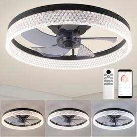 ZtuoYong Ceiling Fans with Lights and Remote, 20 Inch Ceiling Fan, 6 Speeds, Reversible, Dimmable Flush Mount Fan Light, Modern and Bladeless Ceiling Fan Light for Bedroom Living Room Dining Room