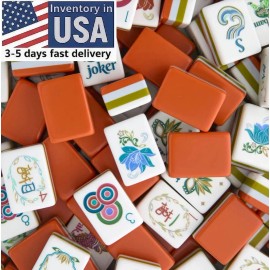 Dark Green Acrylic Mahjong Tiles American Mahjong 4-layer Engraved American Mahjong Tiles MagColor: Sierra / Dark Orange