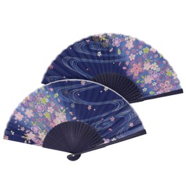 Ken Onishi HF19-N005 Ripple Women's Cherry Blossom Fan, 8.3 inches (21 cm), Flowy Cherry Blossom, Navy Blue, navy