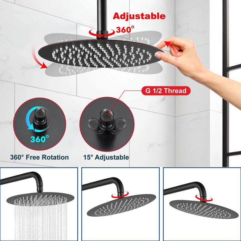 Midanya Round Rainfall Shower Head High Pressure Stainless Steel Waterfall
