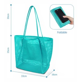 Kalamakala 2Pcs Faltbare Mesh Strandtasche,Große Familie Shopper Tasche Damen für Urlaub Sport,Beach Bags For Women,Shopper für Frauen,Mesh Tote,Umhängetasche (Braun + Grün)
