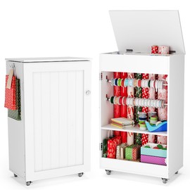 Crafit Wrapping Paper Storage Cabinet, Rolling Gift Wrap Organizer Cart with Ribbon Holder Rack and Gift Bag Storage, Gift Wrapping Station, Arts Craft Organizers and Storage Christmas Decorations