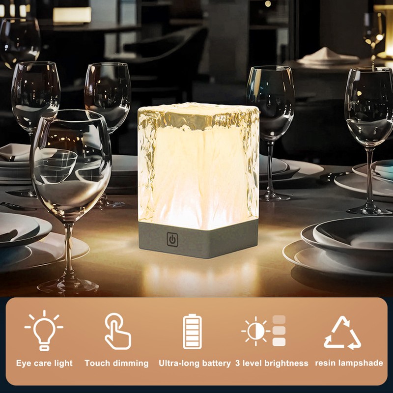 Crystal Table Lamp LED Night Light 3 Level Brightness Touch