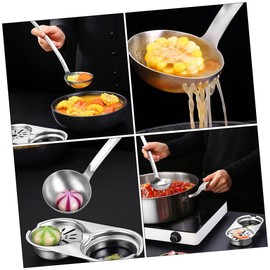 GRIRIW Stainless Steel 2-in-1 Soup and Oil Filter Spoon Kitchen Helper Comfort Grip and Hanging Hole Cooking Utensil