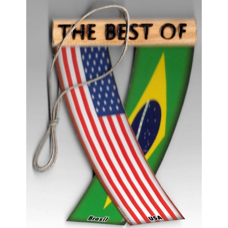 Rear view mirror car flags Brazil and USA Brazilian unity